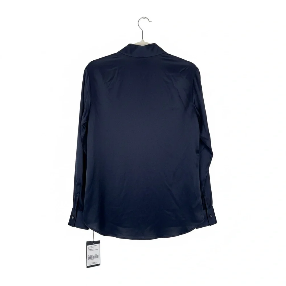 W by Worth Deep Navy Satin Half-Zip Blouse Size XS NWT - Picture 2 of 5